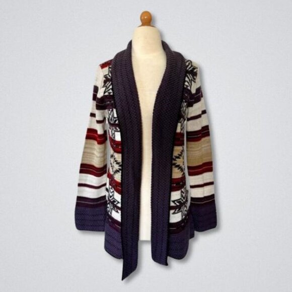 BCBGMaxazria Knit Cardigan Sweater Open Front Southwestern Aztec Multicolor W L - Picture 2 of 9